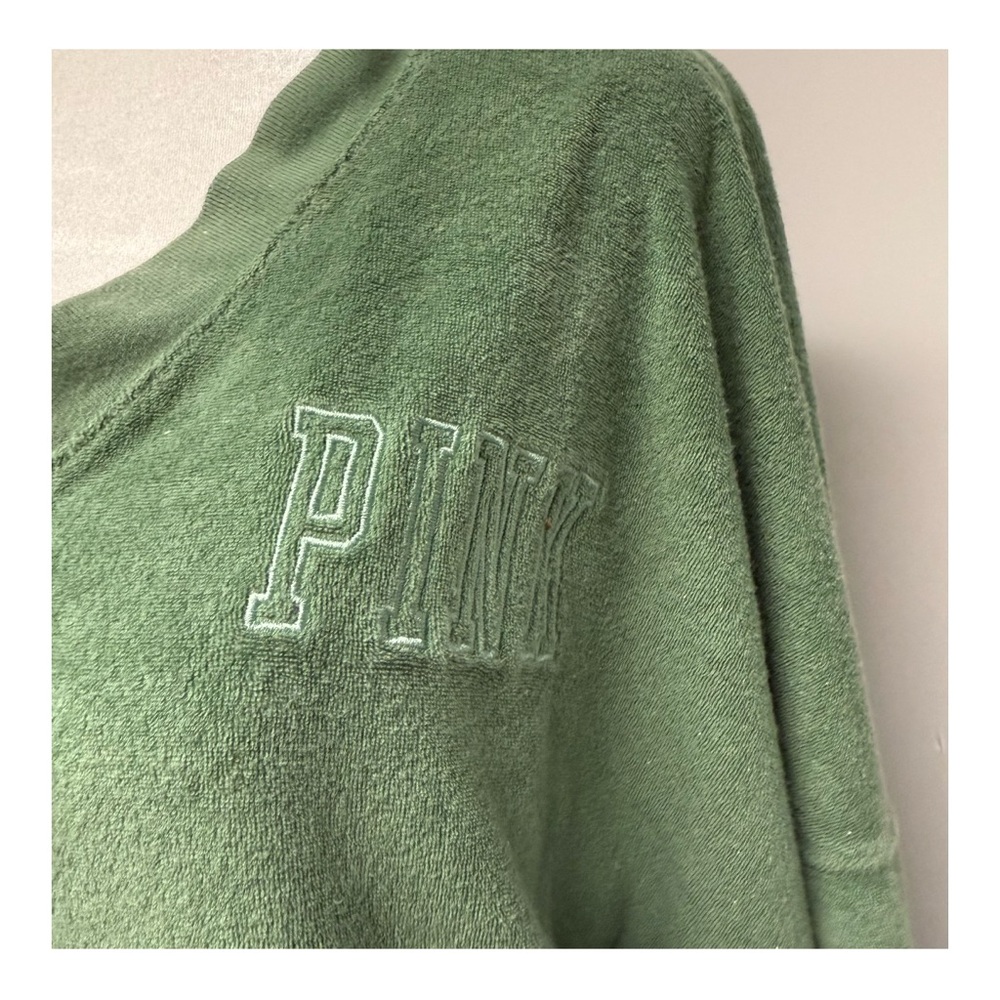 **DONATED** PINK Victoria's Secret Green Oversized Long Sleeve Sweatshirt - Picture 3 of 5